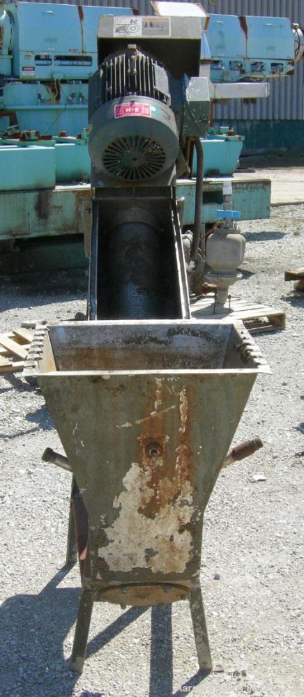 USED: Somat inclined Som-A-Press screw press,304 stainless steel.  Approximate 6" diameter x 32" long screw. Driven by a 3 hp, 3/60/230/ 460 volt, 1160 rpm motor thru a reducer, ratio 25.64:1. Includ...