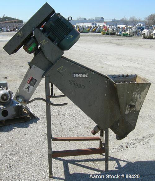 USED: Somat inclined Som-A-Press screw press,304 stainless steel.  Approximate 6" diameter x 32" long screw. Driven by a 3 hp, 3/60/230/ 460 volt, 1160 rpm motor thru a reducer, ratio 25.64:1. Includ...