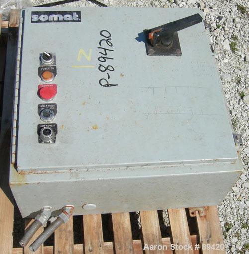 USED: Somat inclined Som-A-Press screw press,304 stainless steel.  Approximate 6" diameter x 32" long screw. Driven by a 3 hp, 3/60/230/ 460 volt, 1160 rpm motor thru a reducer, ratio 25.64:1. Includ...