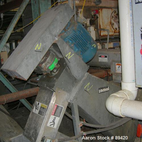 USED: Somat inclined Som-A-Press screw press,304 stainless steel.  Approximate 6" diameter x 32" long screw. Driven by a 3 hp, 3/60/230/ 460 volt, 1160 rpm motor thru a reducer, ratio 25.64:1. Includ...