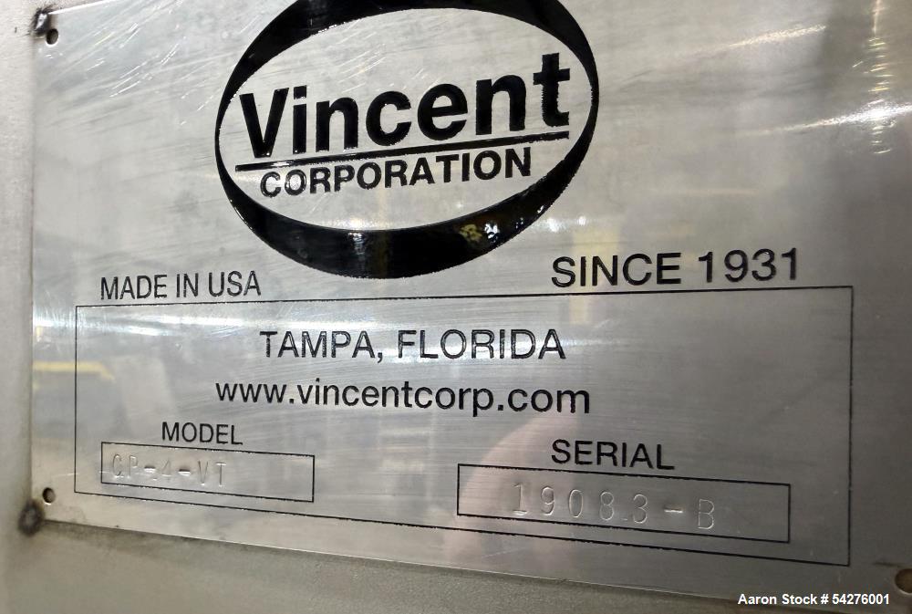 Vincent CP-4-VT Screw Press | 150–500 lb/hr | Vapor-Tight Stainless Unit