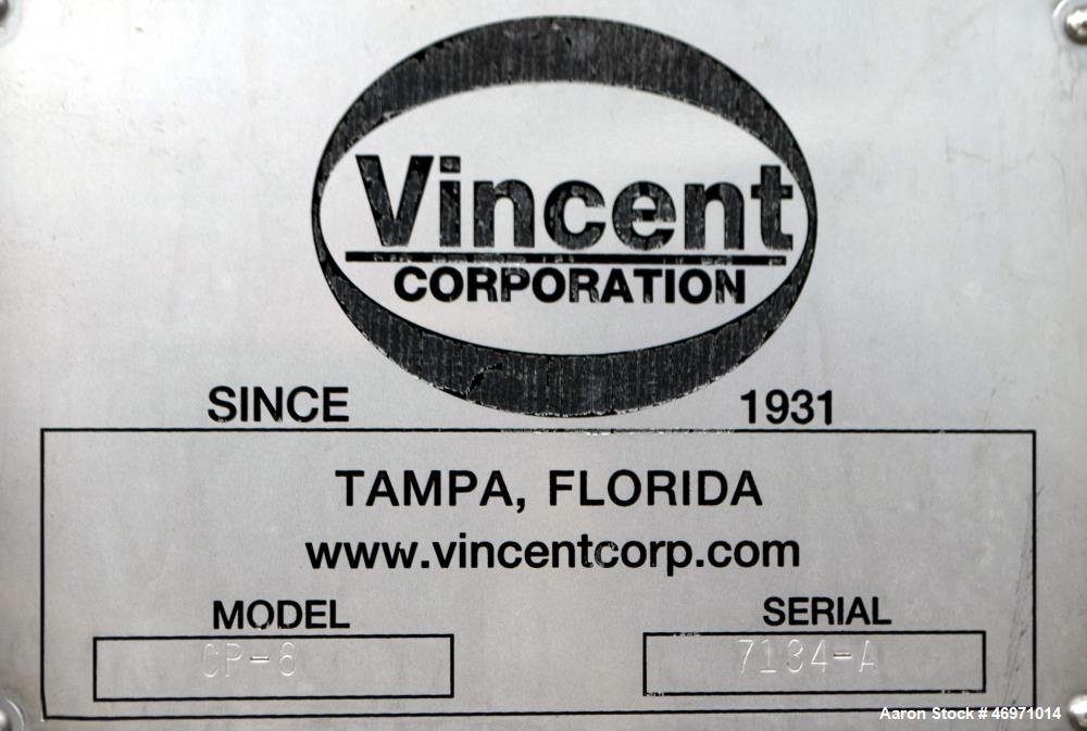 Used Vincent Corporation CP Horizontal Screw Press, Model CP-6, Stainless Steel