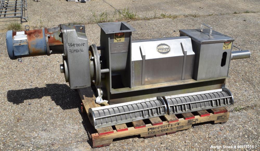 Used Vincent Corporation CP Horizontal Screw Press, Model CP-6, Stainless Steel