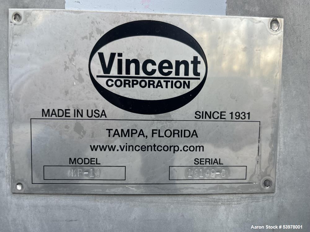 Used Vincent KP-10 Screw Press – 10" SS Screw, 7.5 HP, 10–100 GPM, Heavy-Duty Dewatering