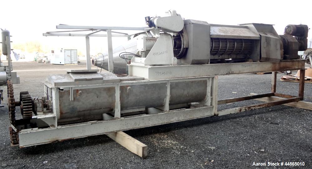 Used Vincent Horizontal Screw Press, Model VP16K2, 304 Stainless Steel. Approximate 16" diameter x 8" long screw, approximate capacity based on 55 pounds a cubic foot is 30,000 pounds an hour. Perfor...