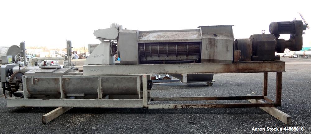 Used Vincent Horizontal Screw Press, Model VP16K2, 304 Stainless Steel. Approximate 16" diameter x 8" long screw, approximate capacity based on 55 pounds a cubic foot is 30,000 pounds an hour. Perfor...