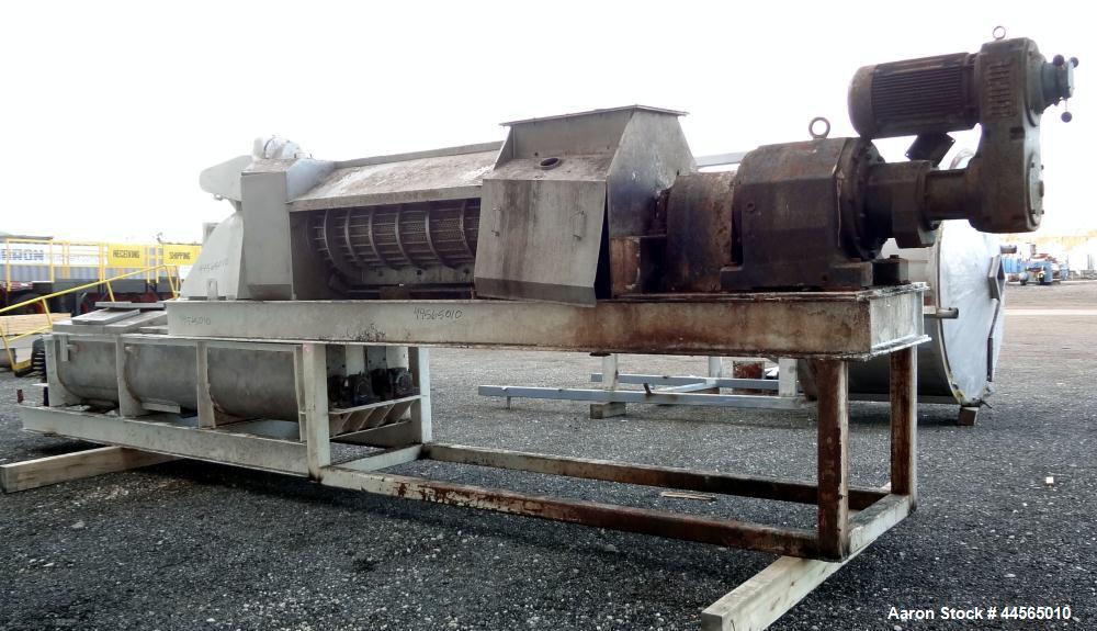 Used Vincent Horizontal Screw Press, Model VP16K2, 304 Stainless Steel. Approximate 16" diameter x 8" long screw, approximate capacity based on 55 pounds a cubic foot is 30,000 pounds an hour. Perfor...