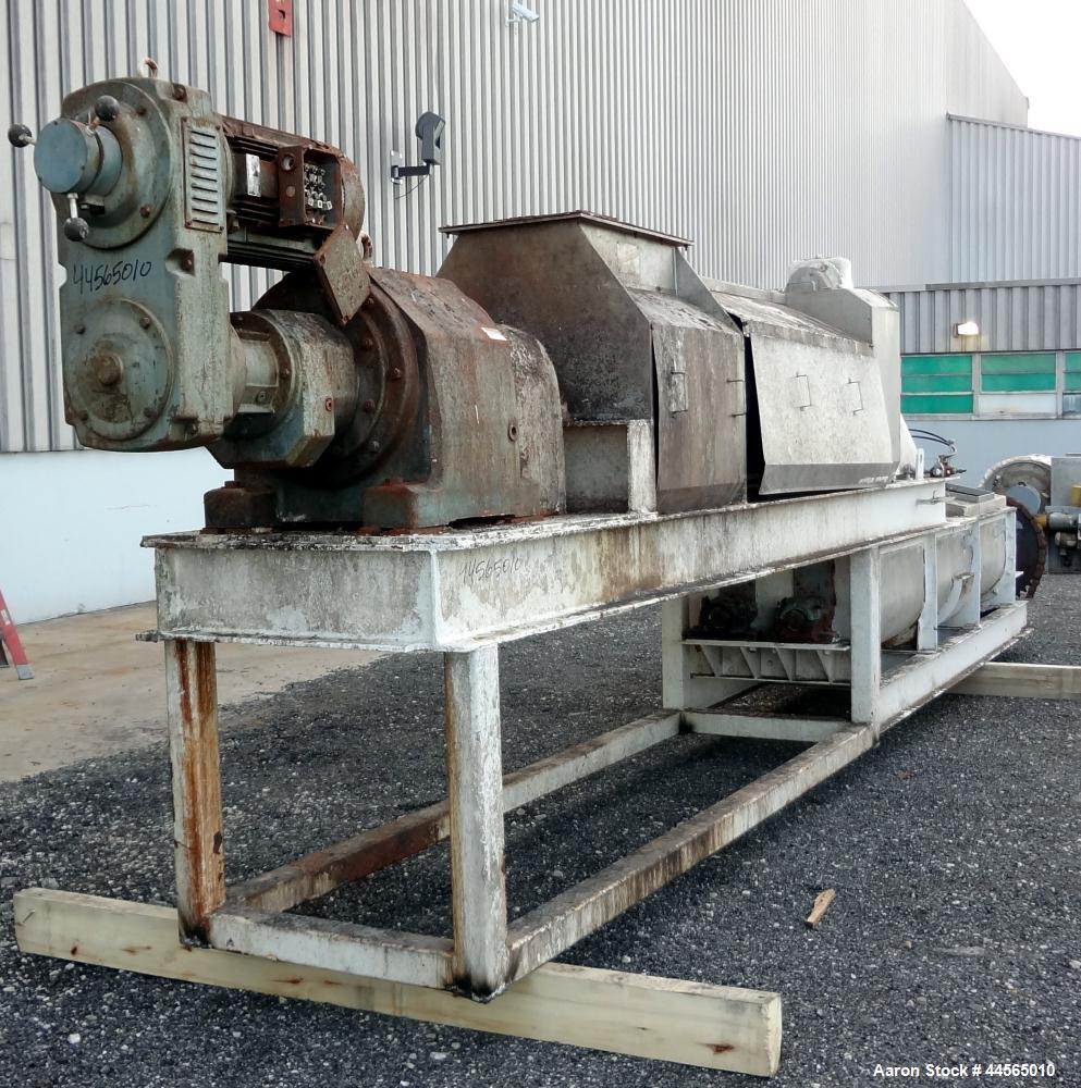 Used Vincent Horizontal Screw Press, Model VP16K2, 304 Stainless Steel. Approximate 16" diameter x 8" long screw, approximate capacity based on 55 pounds a cubic foot is 30,000 pounds an hour. Perfor...