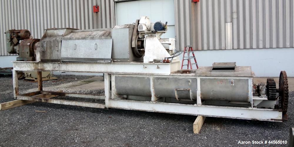 Used Vincent Horizontal Screw Press, Model VP16K2, 304 Stainless Steel. Approximate 16" diameter x 8" long screw, approximate capacity based on 55 pounds a cubic foot is 30,000 pounds an hour. Perfor...