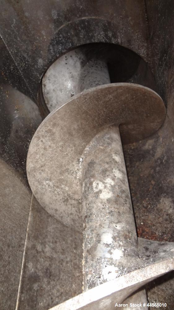 Used Vincent Horizontal Screw Press, Model VP16K2, 304 Stainless Steel. Approximate 16" diameter x 8" long screw, approximate capacity based on 55 pounds a cubic foot is 30,000 pounds an hour. Perfor...