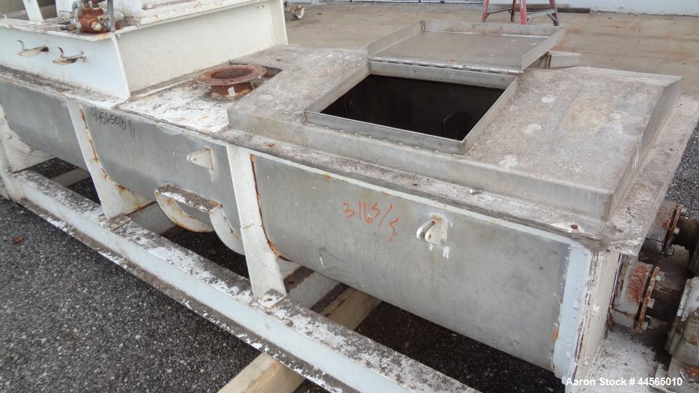 Used Vincent Horizontal Screw Press, Model VP16K2, 304 Stainless Steel. Approximate 16" diameter x 8" long screw, approximate capacity based on 55 pounds a cubic foot is 30,000 pounds an hour. Perfor...