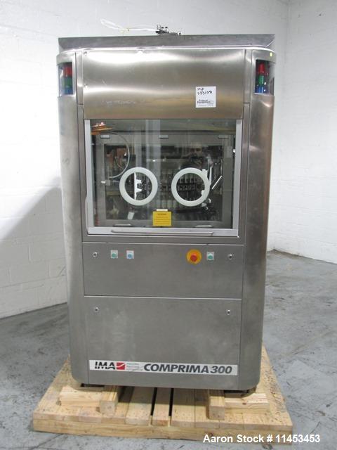 Used-Used IMA Comprima 300 rotary tablet press, stainless steel product contact parts, 36 station turret, 5 mm - 16 mm round...