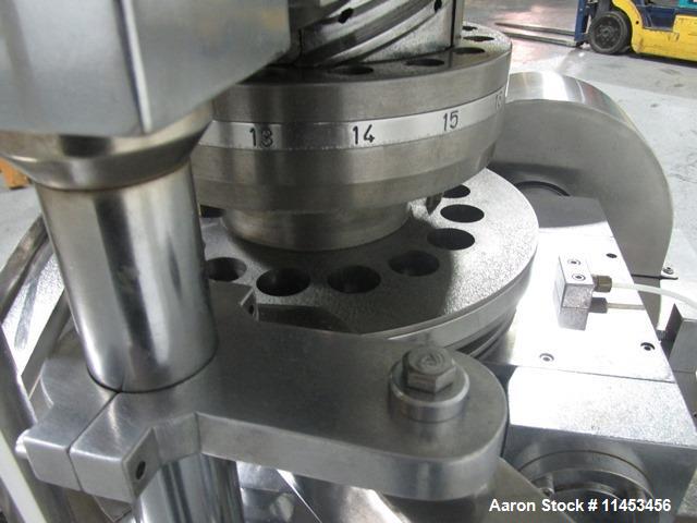 Used Used CPT (CapPlus Technologies) Econoline-M rotary tablet press, 16 stations, B tooled, keyed upper punch guide, feed hopper, 4 ton main compression pressure, rated up to 31,000 tablets/hr, seri...