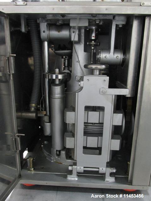 Used Used CPT (CapPlus Technologies) Econoline-M rotary tablet press, 16 stations, B tooled, keyed upper punch guide, feed hopper, 4 ton main compression pressure, rated up to 31,000 tablets/hr, seri...