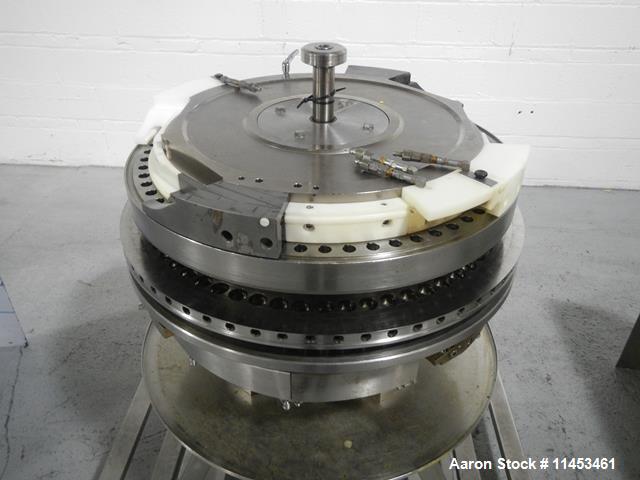 Used One (1) used Fette 3090 turret, 61 station, designed for 16 mm max tablet diameter, 28 mm max depth of fill, keyed upper punch guides on cart.