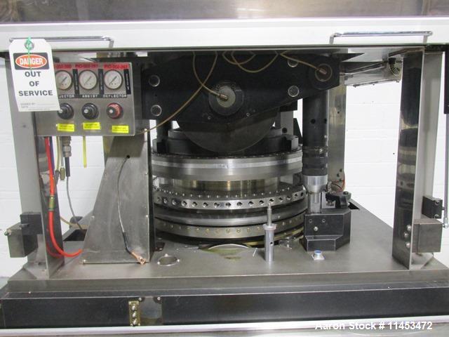 Used One (1) used Manesty Rotapress MK IIA rotary tablet press, 61 station, double sided, with pre-compression, 6.5 tons compression, keyed upper punches, 7/16" max tablet diameter, 11/16" max depth ...