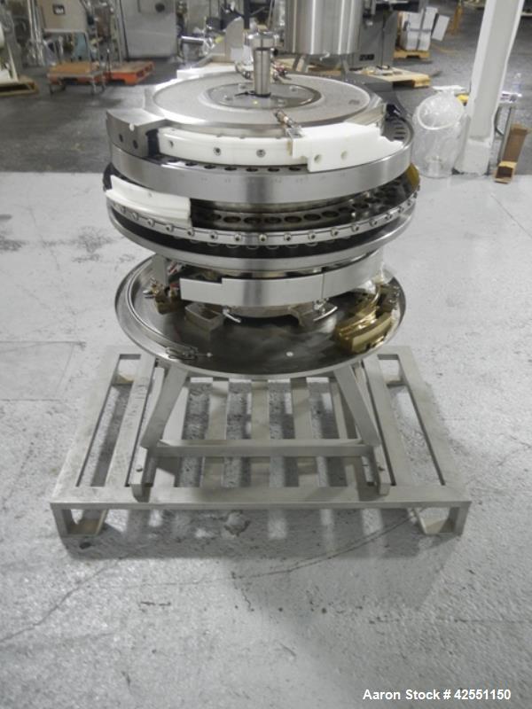 Used Fette 3090 turret, 49 station, designed for 25 mm max tablet diameter, 22 mm max depth of fill, keyed upper punch guides on cart.