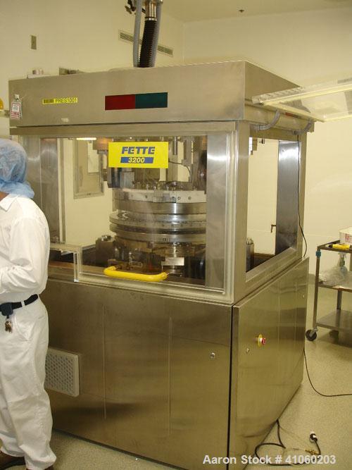 Used Fette Rotary Tablet Press, Model P3200/C, 49 station, double sided, keyed upper punch guides, 100 KN compression pressure with pre compression, 25mm max tablet diameter, 22mm max depth of fill, ...