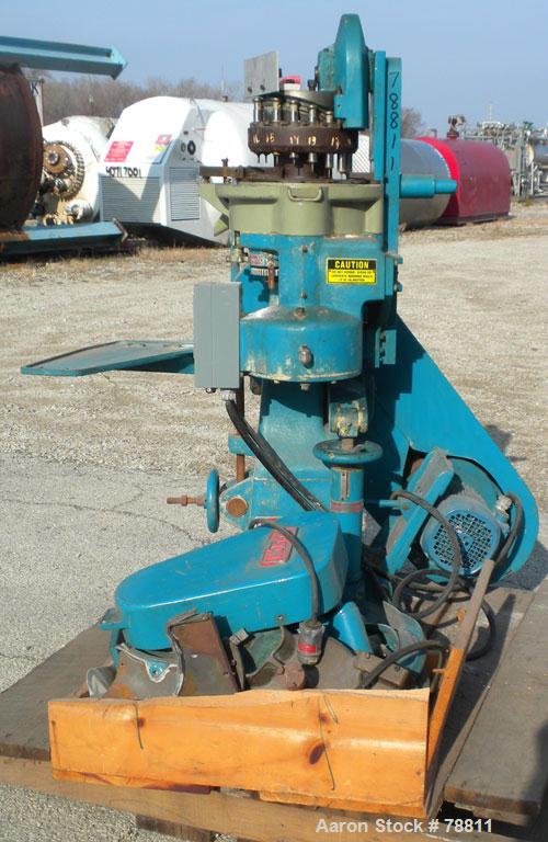 Used Colton Tablet Press, Model 216, Approximately 3 Ton. 16 station, 1 stamping station, 5/8" maximum tablet diameter, 3/4" deep cell, 3 ton maximum stamping pressure. Driven by a 2 HP, 3/60/230/460...