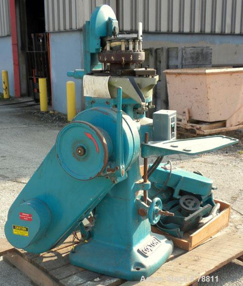 Used Colton Tablet Press, Model 216, Approximately 3 Ton. 16 station, 1 stamping station, 5/8" maximum tablet diameter, 3/4" deep cell, 3 ton maximum stamping pressure. Driven by a 2 HP, 3/60/230/460...