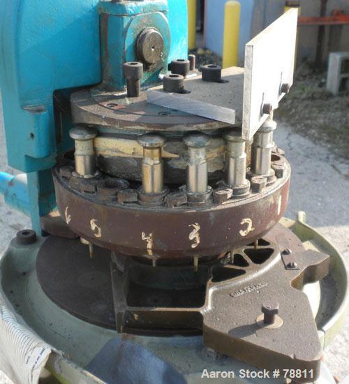 Used Colton Tablet Press, Model 216, Approximately 3 Ton. 16 station, 1 stamping station, 5/8" maximum tablet diameter, 3/4" deep cell, 3 ton maximum stamping pressure. Driven by a 2 HP, 3/60/230/460...