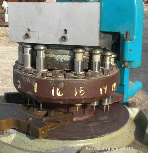 Used Colton Tablet Press, Model 216, Approximately 3 Ton. 16 station, 1 stamping station, 5/8" maximum tablet diameter, 3/4" deep cell, 3 ton maximum stamping pressure. Driven by a 2 HP, 3/60/230/460...