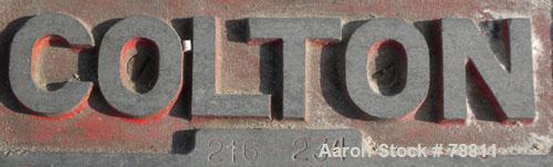 Used Colton Tablet Press, Model 216, Approximately 3 Ton. 16 station, 1 stamping station, 5/8" maximum tablet diameter, 3/4" deep cell, 3 ton maximum stamping pressure. Driven by a 2 HP, 3/60/230/460...