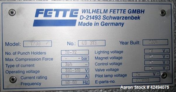 Used- Fette Rotary 24 Station Tablet Press, Model 1200.