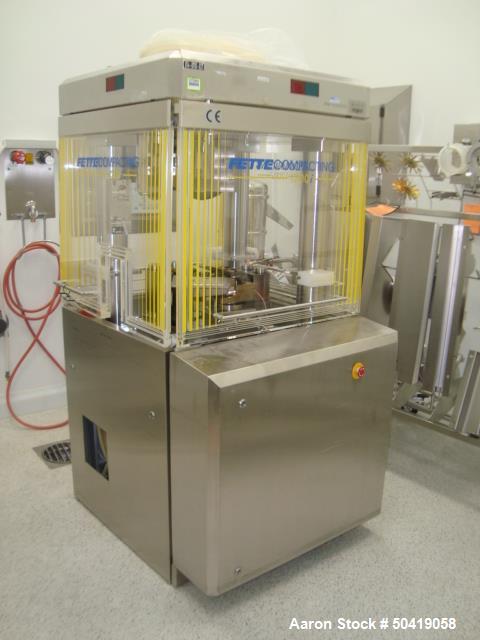 Used-Fette 1200i Rotary Pharmaceutical Tablet Press With (24-Station B-Turret) With Hydraulic Lift Transport Cart, Fette Com...