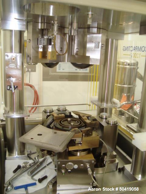 Used-Fette 1200i Rotary Pharmaceutical Tablet Press With (24-Station B-Turret) With Hydraulic Lift Transport Cart, Fette Com...