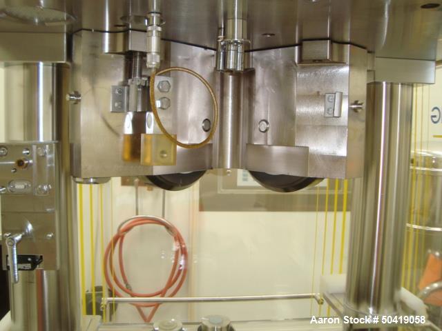 Used Fette 1200i Rotary Pharmaceutical Tablet Press With (24-Station B-Turret) With Hydraulic Lift Transport Cart, Fette Compacting Workstation Controller Panel, Mobile Stainless Steel Parts Clean Ra...