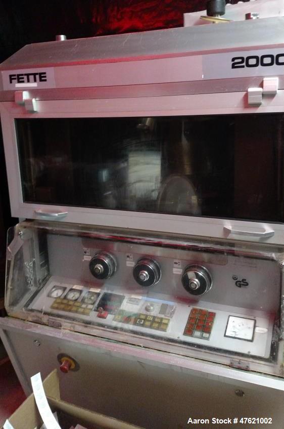 Used Fette P2000 Tablet Press. 36 Stations. Max diameter: 19mm x Max depth: 18mm. Tooling: BTSM19.