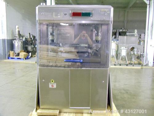 Used Fette Rotary Tablet Press, Model 3090. 61 Station, keyed upper punch guides, 100 KN main compression, 100 KN pre compression, dual sided, 16 mm max tablet diameter, 18 mm max depth of fill, rate...