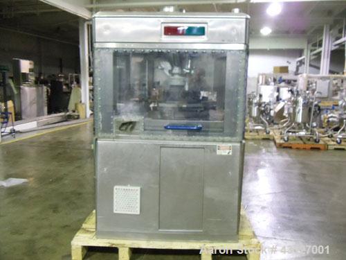 Used Fette Rotary Tablet Press, Model 3090. 61 Station, keyed upper punch guides, 100 KN main compression, 100 KN pre compression, dual sided, 16 mm max tablet diameter, 18 mm max depth of fill, rate...