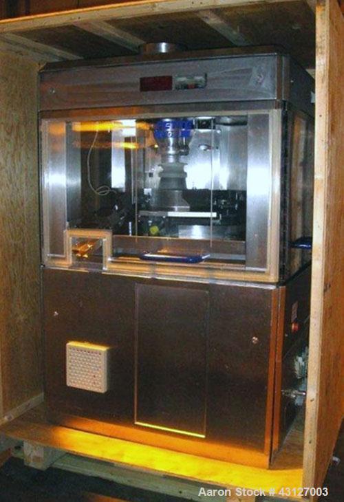 Used Fette Rotary Tablet Press, Model 3090. 61 Station, keyed upper punch guides, 100 KN main compression, 100 KN pre compression, dual sided, 16 mm max tablet diameter, 18 mm max depth of fill, rate...