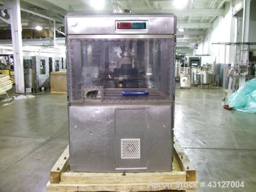 Used Fette Rotary Tablet Rress, Model 3090. 61 Station, keyed upper punch guides, 100 KN main compression, 100 KN pre compression, dual sided, 16 mm max tablet diameter, 18 mm max depth of fill, rate...
