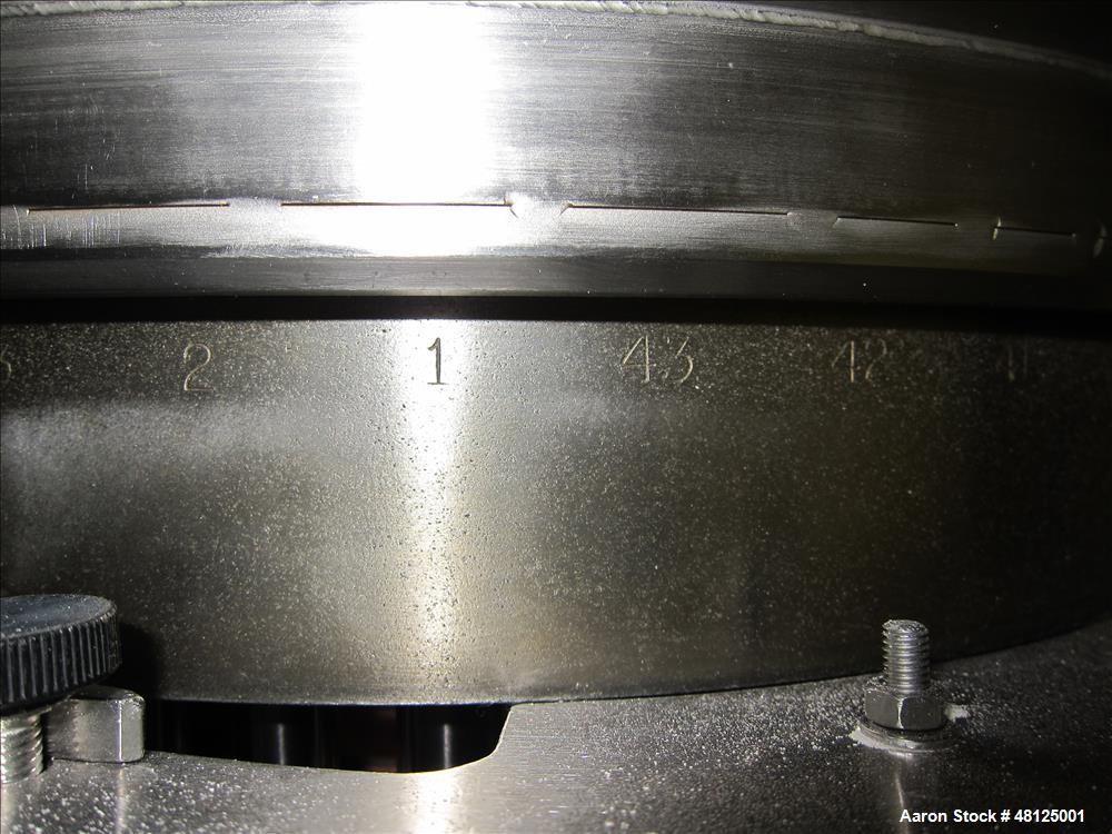 Used Fette Rotor Tablet Press, Type P2100. 43 Stations, B tooling, Overall dimensions: 3’9” (1200 mm) L x 4’4” (1350 mm) W x 6’8” (2100 mm) H. Incl. (1) Kramer deduster, type E09, (1) Safeline, metal...