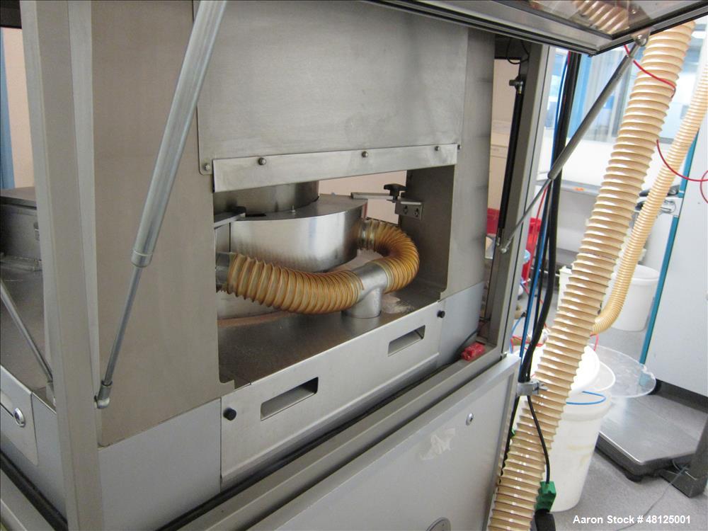 Used Fette Rotor Tablet Press, Type P2100. 43 Stations, B tooling, Overall dimensions: 3’9” (1200 mm) L x 4’4” (1350 mm) W x 6’8” (2100 mm) H. Incl. (1) Kramer deduster, type E09, (1) Safeline, metal...