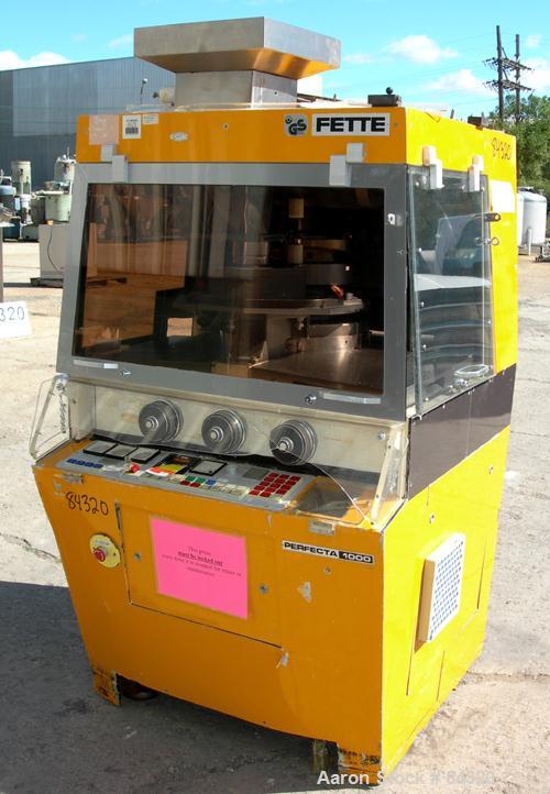Used Fette Single Sided Rotary Tablet Press, Model Perfecta 1000. 33 Stations, maximum compression force 9 tons. Maximum tablet 16 mm, maximum thickness 8.5 mm, maximum depth of fill 18 mm, maximum o...