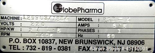 Used GlobePharma Tabletop Lab Size Rotary Tablet Press, Model Mini Press-I. 10 station, 3 ton maximum compression pressure. Maximum tablet diameter 16mm, maximum depth of fill 17mm, maximum output 21...