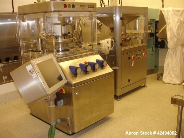 Used IMA Kilian Mid Size Force Feed Tablet Press, Model S250ZS. 32 Station, 8 ton main compaction force, 3.5 ton first layer compaction force. Tablet output 160 to 2000 tablets per minute. Maximum di...