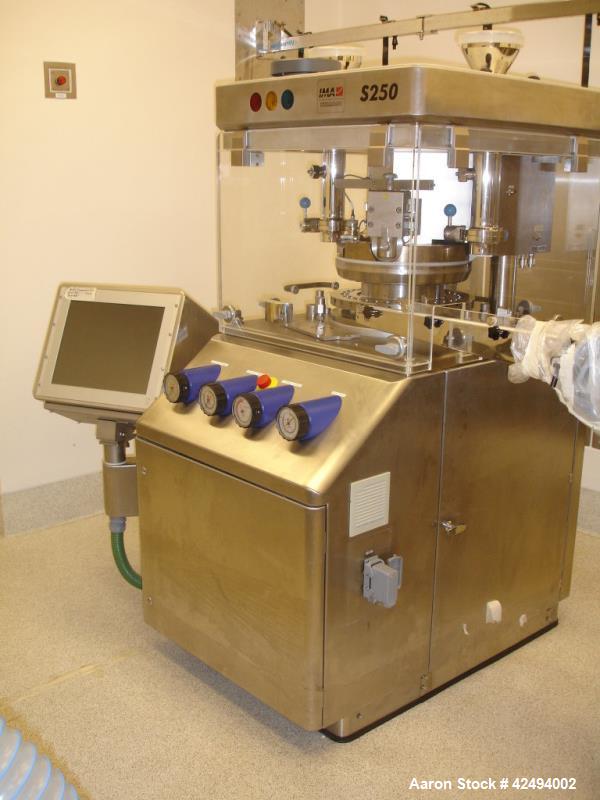 Used IMA Kilian Mid Size Force Feed Tablet Press, Model S250ZS. 32 Station, 8 ton main compaction force, 3.5 ton first layer compaction force. Tablet output 160 to 2000 tablets per minute. Maximum di...