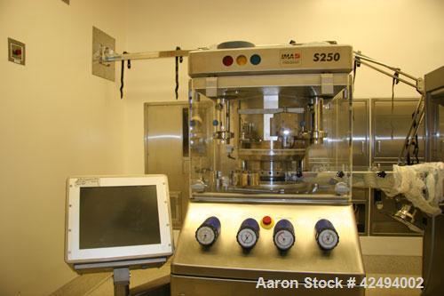Used IMA Kilian Mid Size Force Feed Tablet Press, Model S250ZS. 32 Station, 8 ton main compaction force, 3.5 ton first layer compaction force. Tablet output 160 to 2000 tablets per minute. Maximum di...