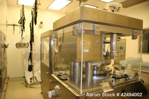Used IMA Kilian Mid Size Force Feed Tablet Press, Model S250ZS. 32 Station, 8 ton main compaction force, 3.5 ton first layer compaction force. Tablet output 160 to 2000 tablets per minute. Maximum di...