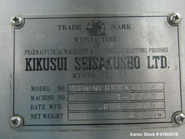 Used- Kikusui Rotary Tablet Press, Model Gemini 855 KAWCX