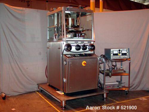USED: Killian 30 station rotary tablet press, model TX30A. This is a medium capacity production machine with 30 station turret which accepts "B" dies (1.1875") and is single sided and rated at speeds...
