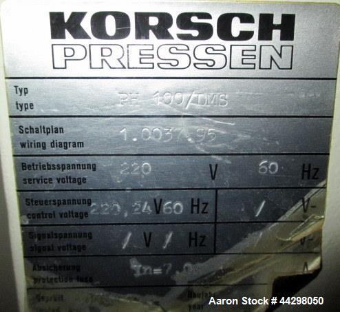 Used- Korsch Rotary Tablet Press, Model PH 106/DMS