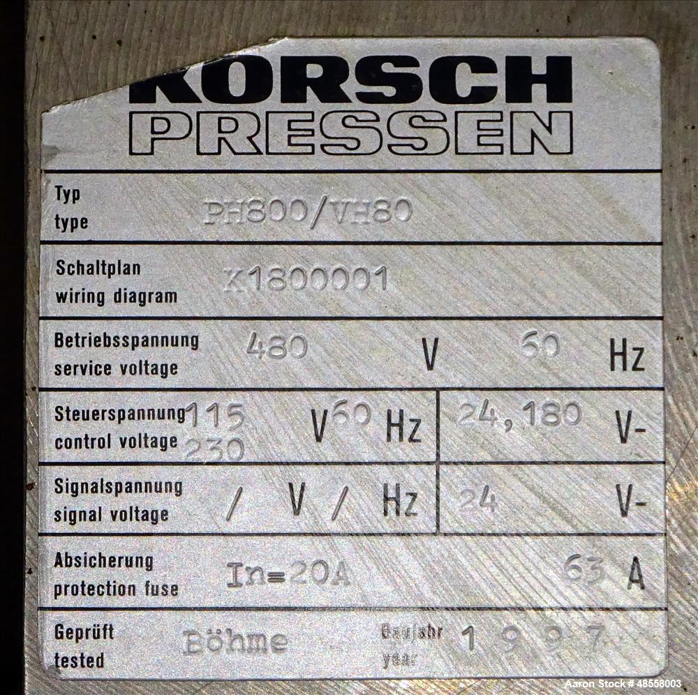 Used- Korsch Tablet Press, Model PH800/VH80.