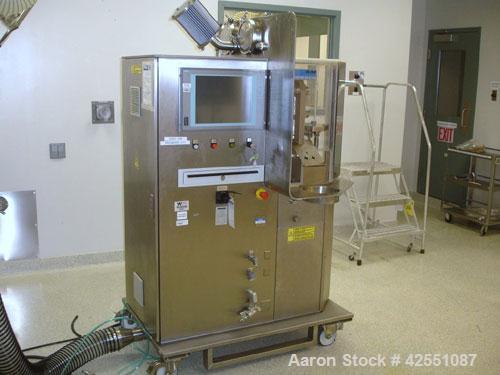 Used Korsch Rotary Tablet Press, Model XL 100 PRO. 10 Station removable turret, keyed upper punch guides, b tooled, 60 Kn compression pressure with 10 Kn precompression, 16 mm max diameter, up to 18 ...