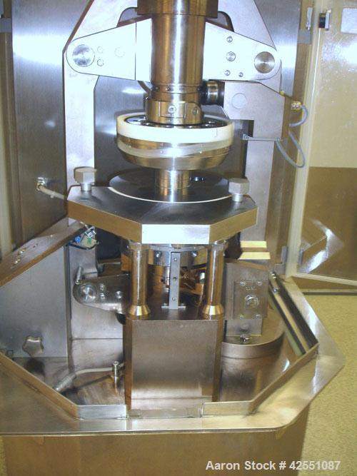 Used Korsch Rotary Tablet Press, Model XL 100 PRO. 10 Station removable turret, keyed upper punch guides, b tooled, 60 Kn compression pressure with 10 Kn precompression, 16 mm max diameter, up to 18 ...